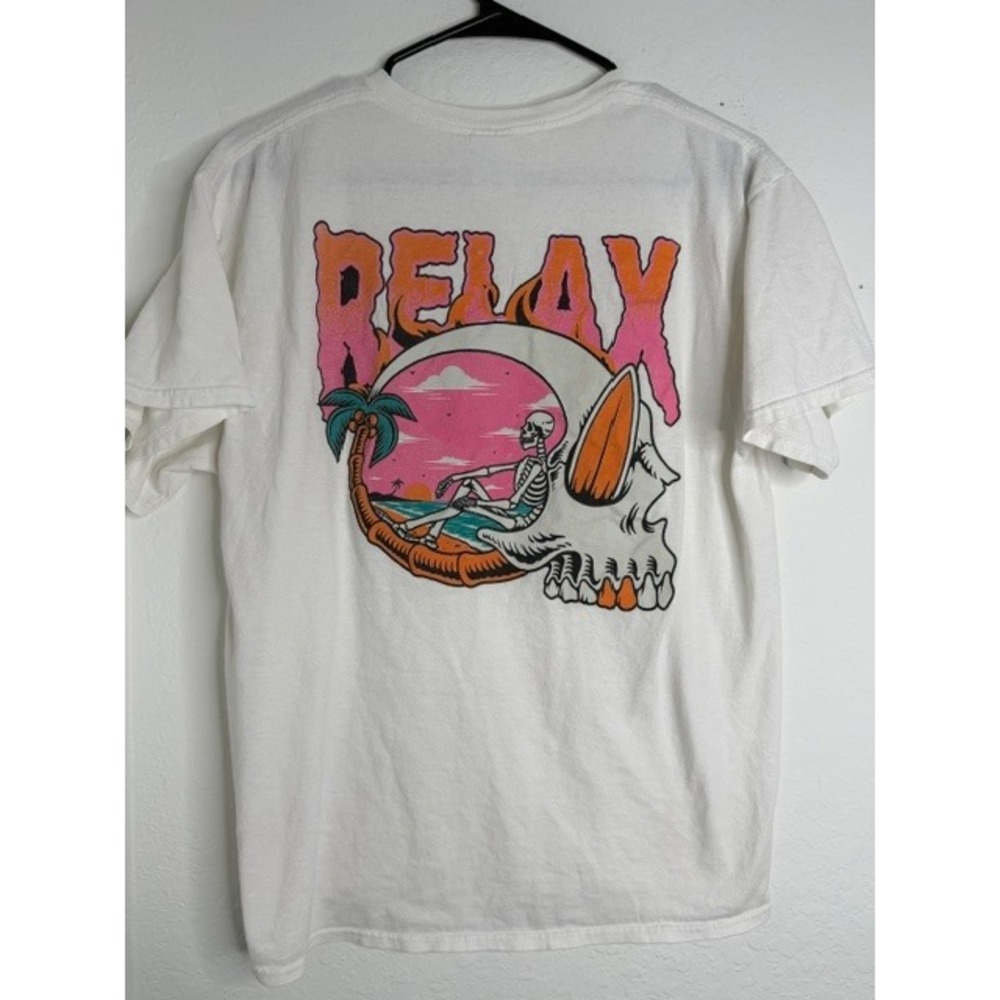 Delta Pro Weight Relax Skeleton Skull Graphic Tee White Mens Large Surf Skate